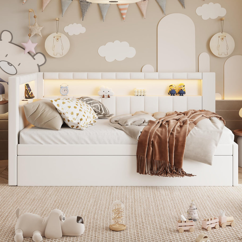 White Twin Size Upholstered Daybed with Trundle J3362