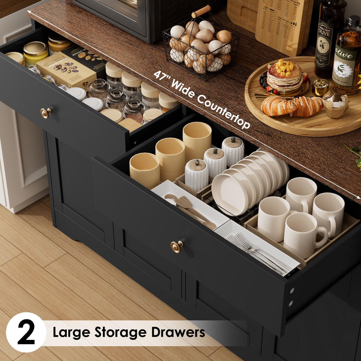 71" Black Kitchen Pantry Cabinet with Power Outlet W76242