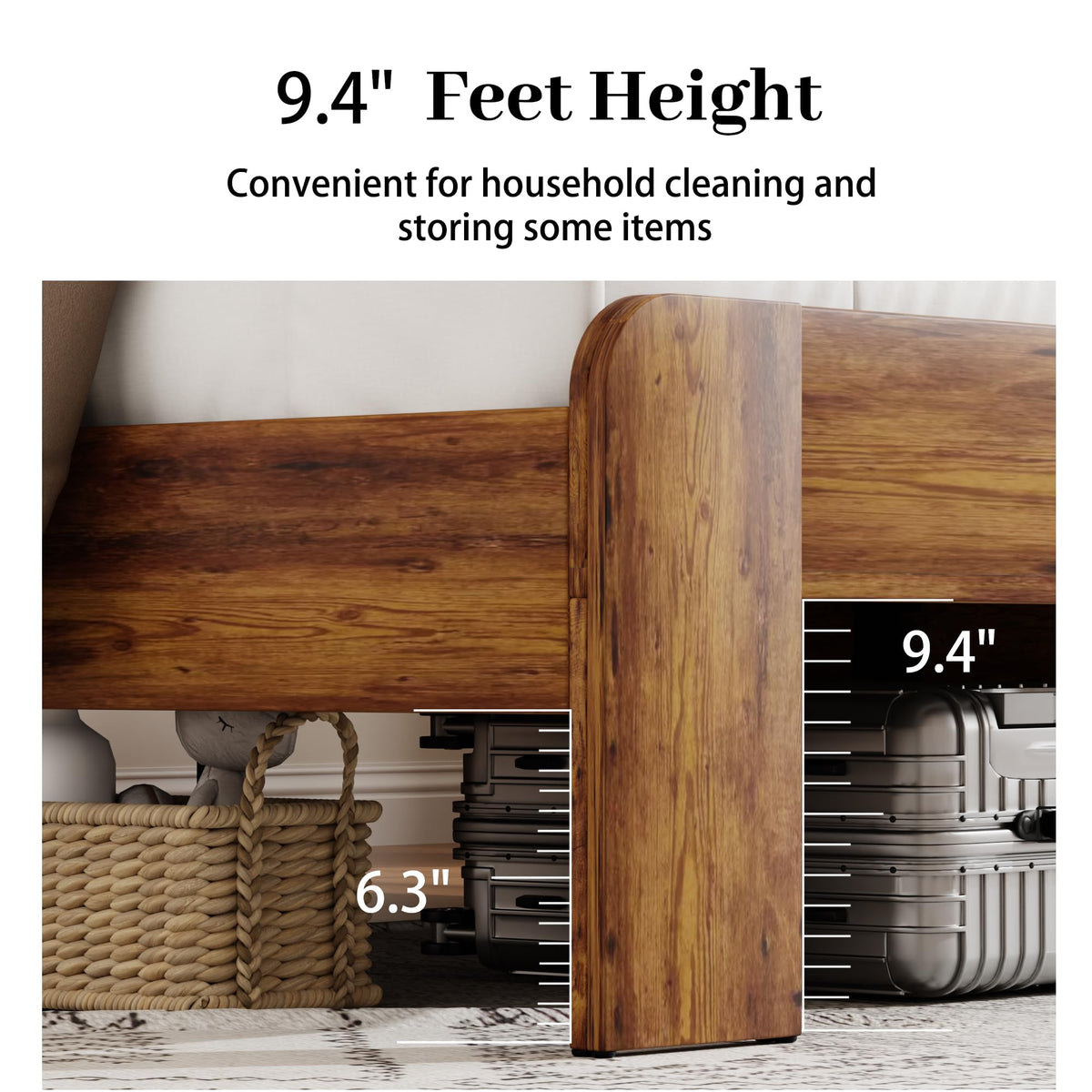 King Size Wooden Bed Frame with Storage Headboard and LED Lights L2752