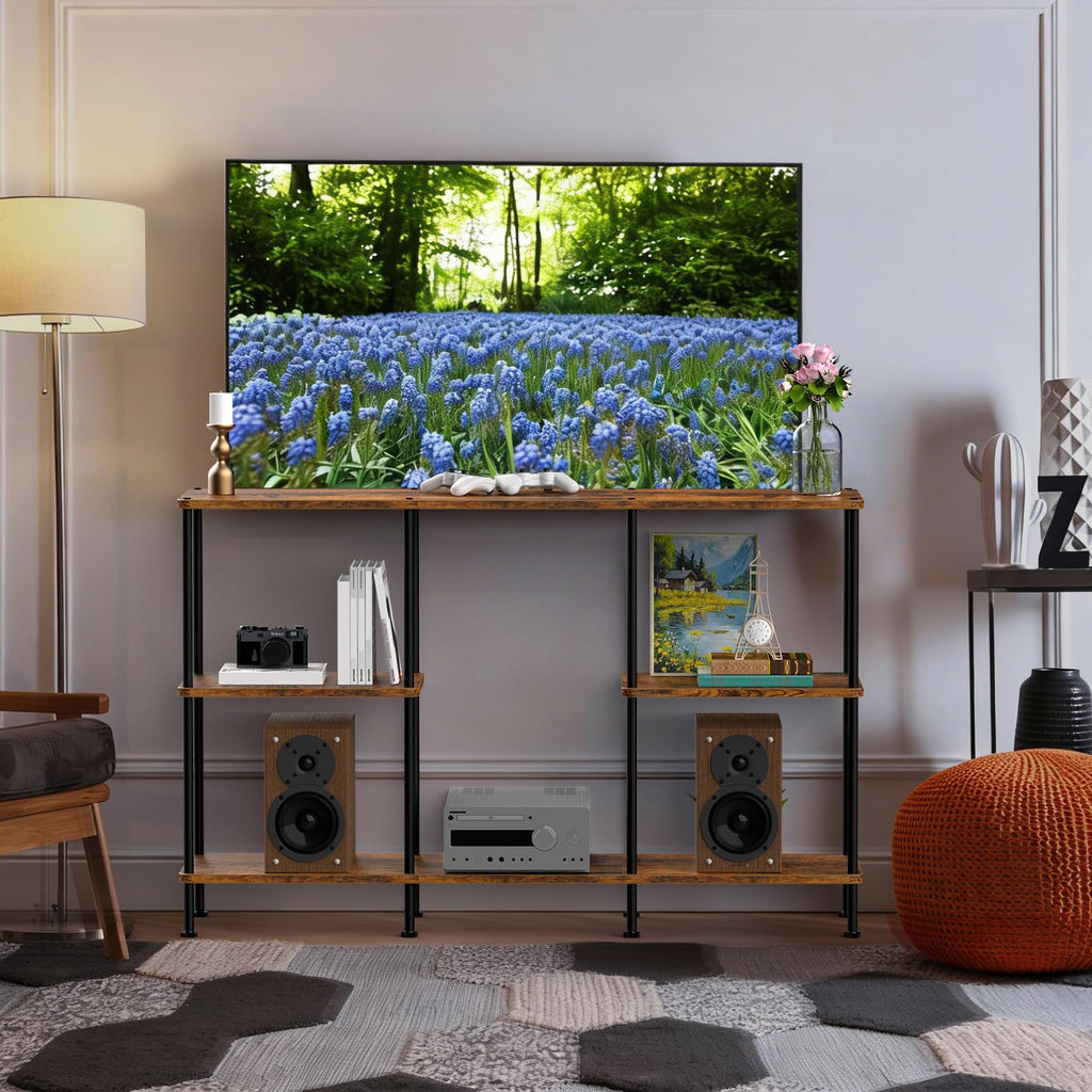 Brown 3 Tier Wood TV Stand with Storage Shelf T7992