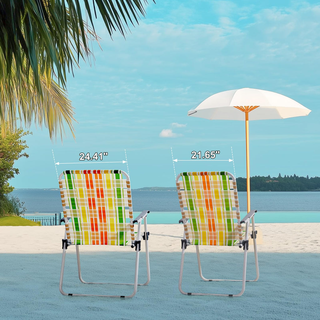 2 Pcs Lightweight Folding Beach Chairs with Armrests J333