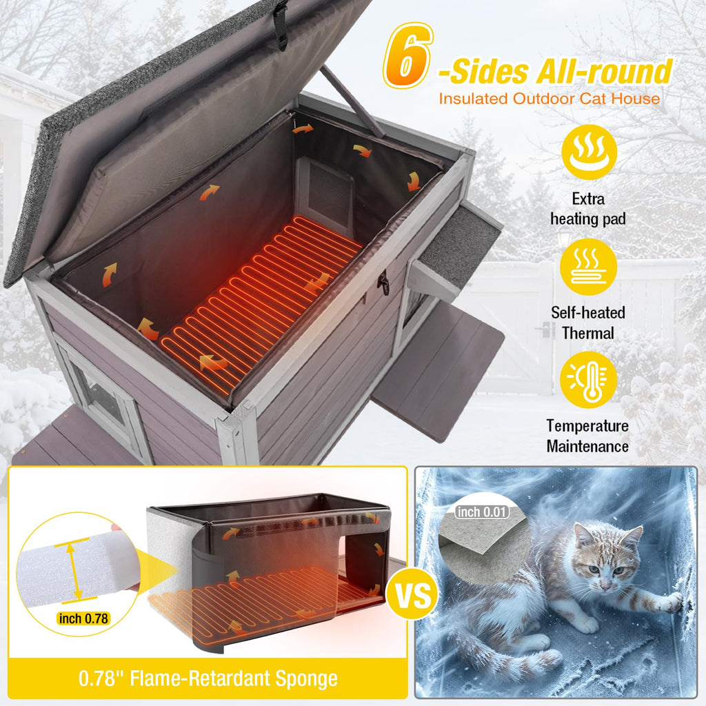 Heated Outdoor Cat House with Heating Pad X284