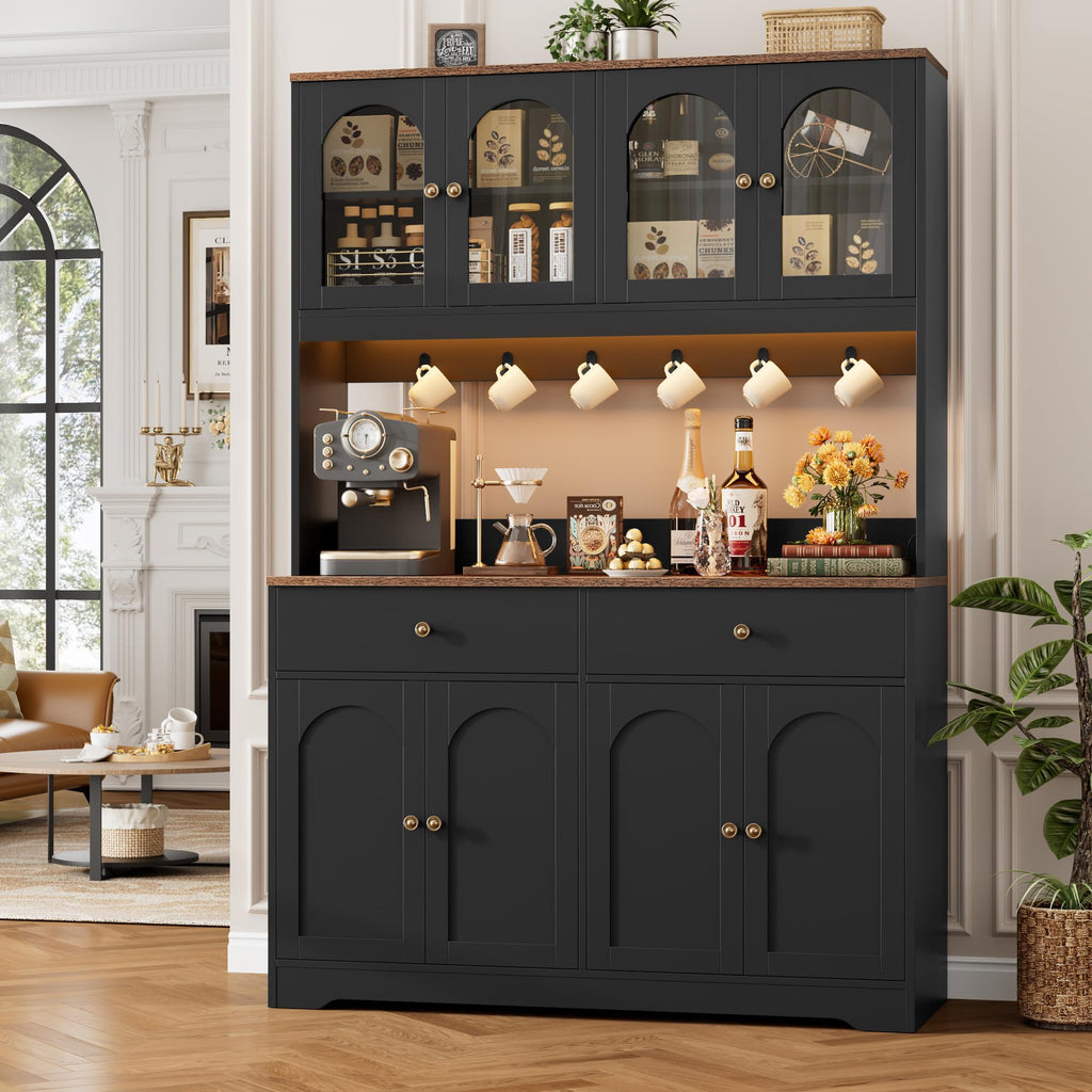 71" Black Kitchen Pantry Cabinet with Power Outlet W76242