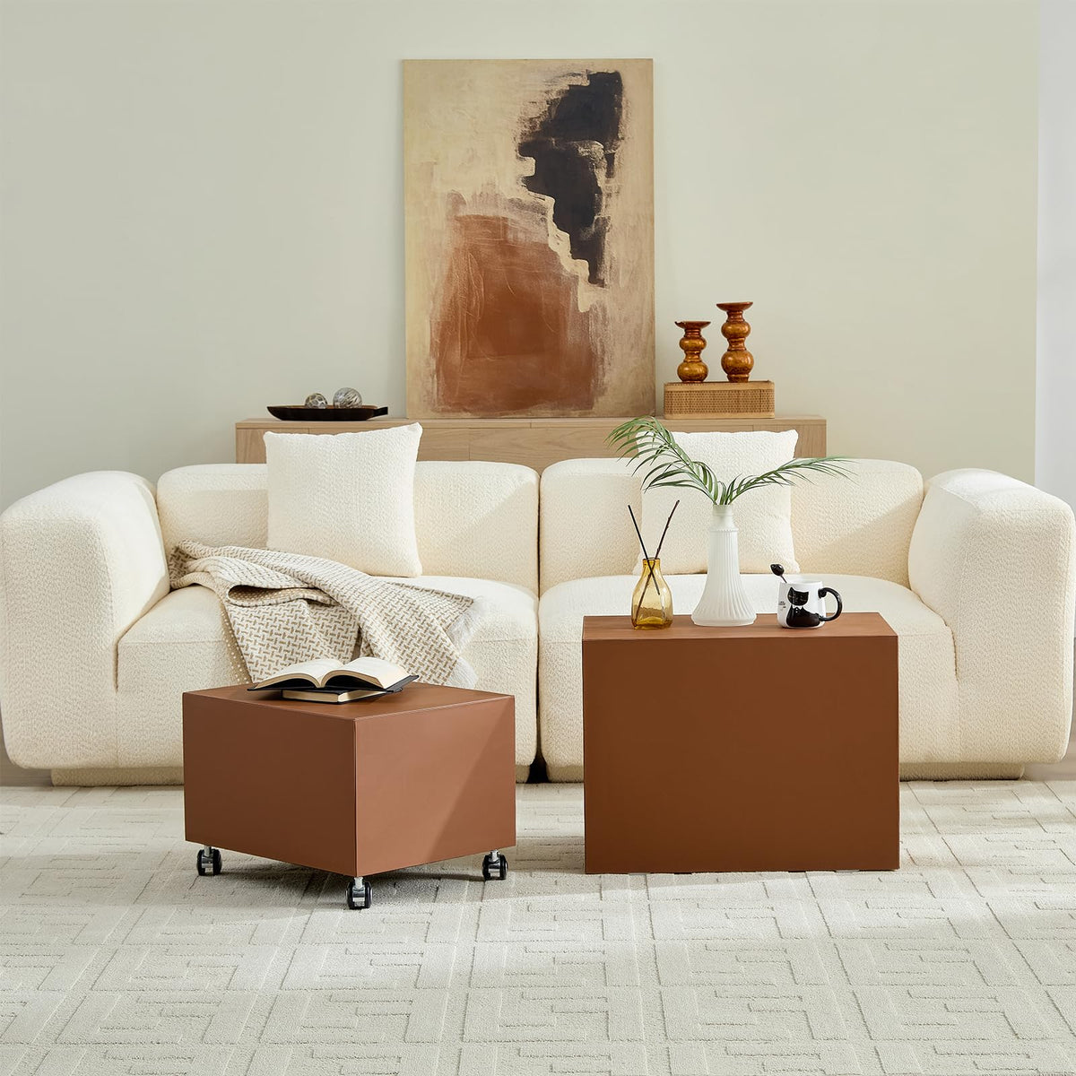 Brown MDF Leather Accent Table C27251