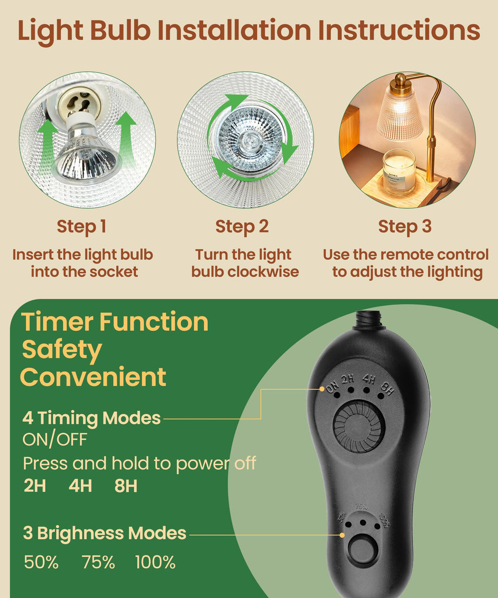 Height Adjustable Candle Warmer Lamp with Timer, 3 Dimmable T703777