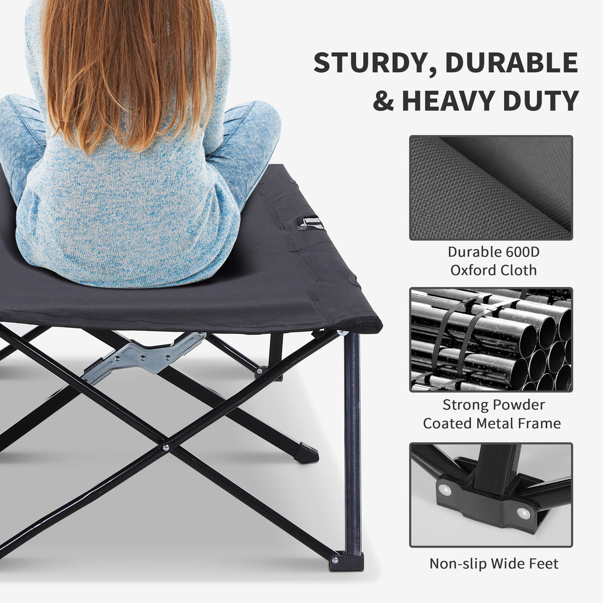 2 Person Folding Camping Cot with Carry Bag, 300 lbs Capacity B412