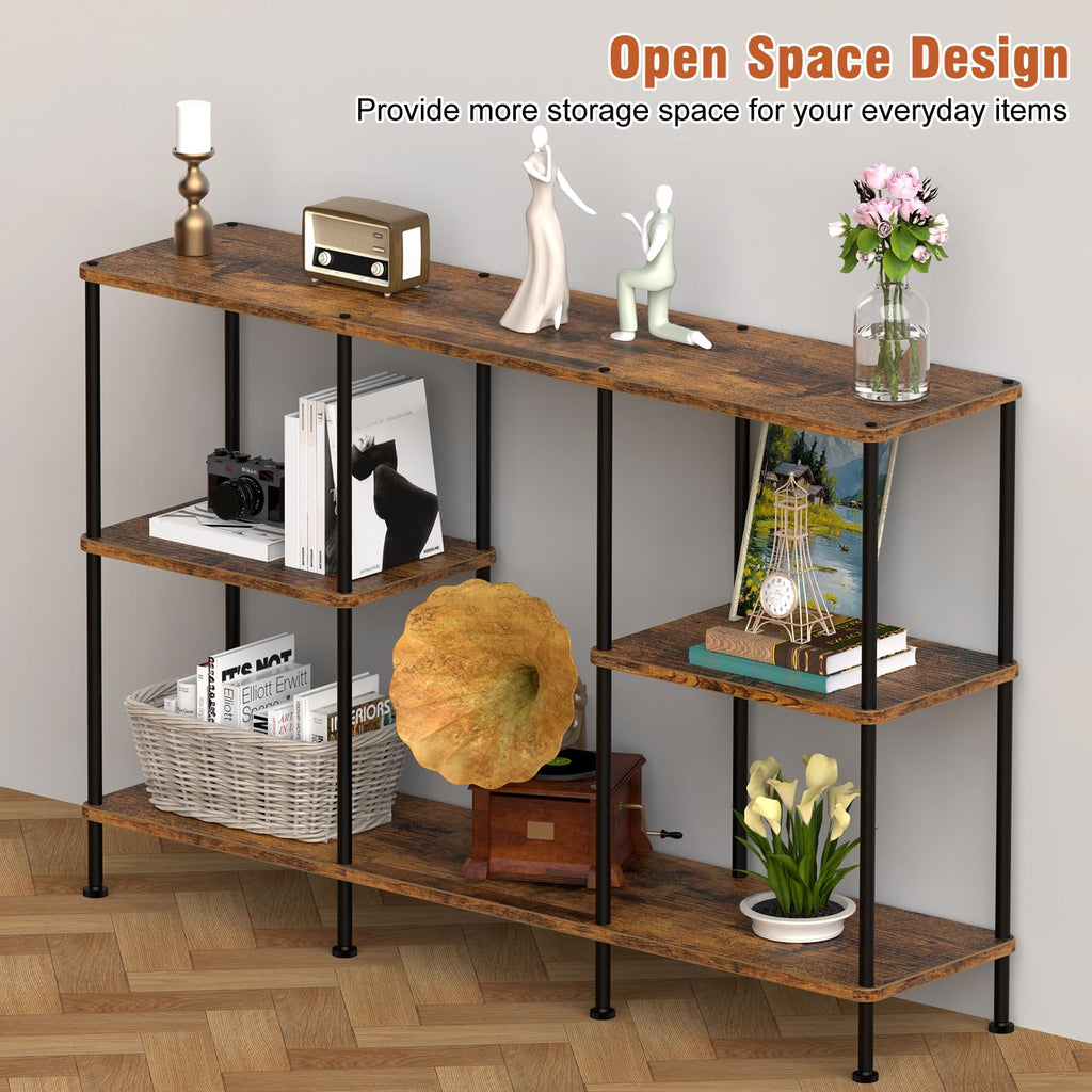 Brown 3 Tier Wood TV Stand with Storage Shelf T7992