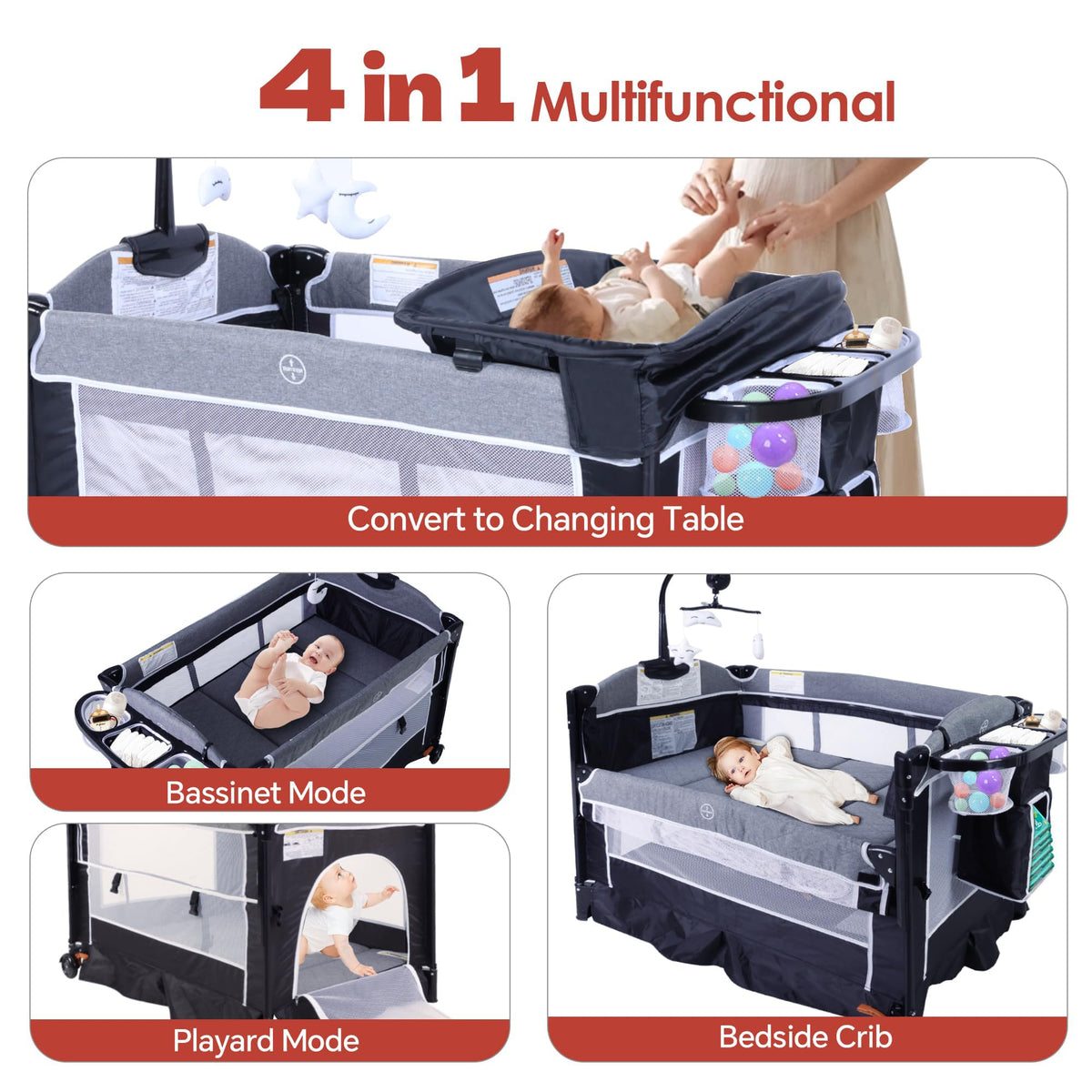 4 in 1 Portable Playard Baby Bassinet X12758