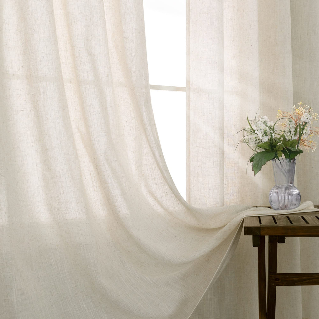 Beige Linen Curtains 2 Panels 84 Inches Long L9598