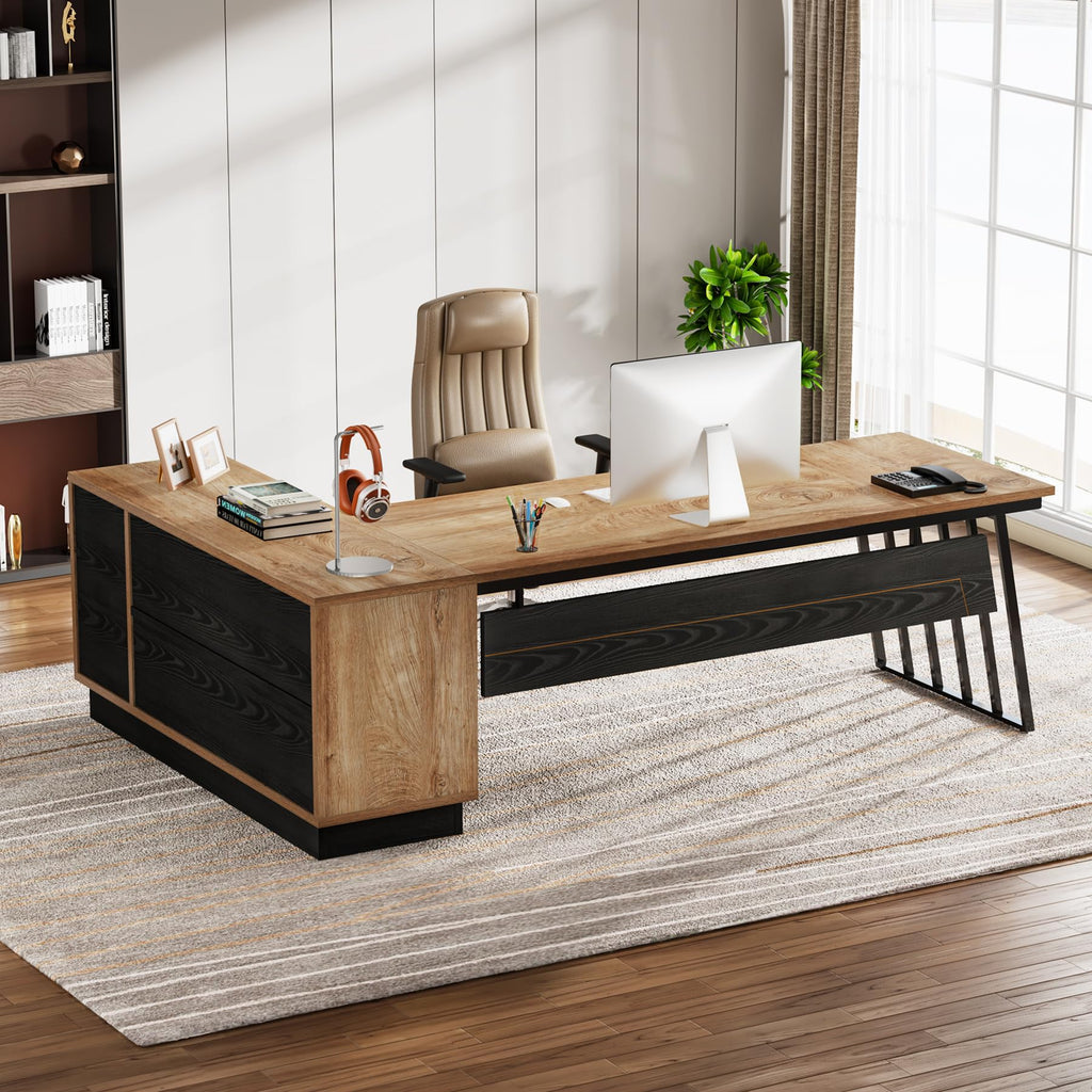 71-Inch L-Shaped Executive Desk with Cabinet Z86443