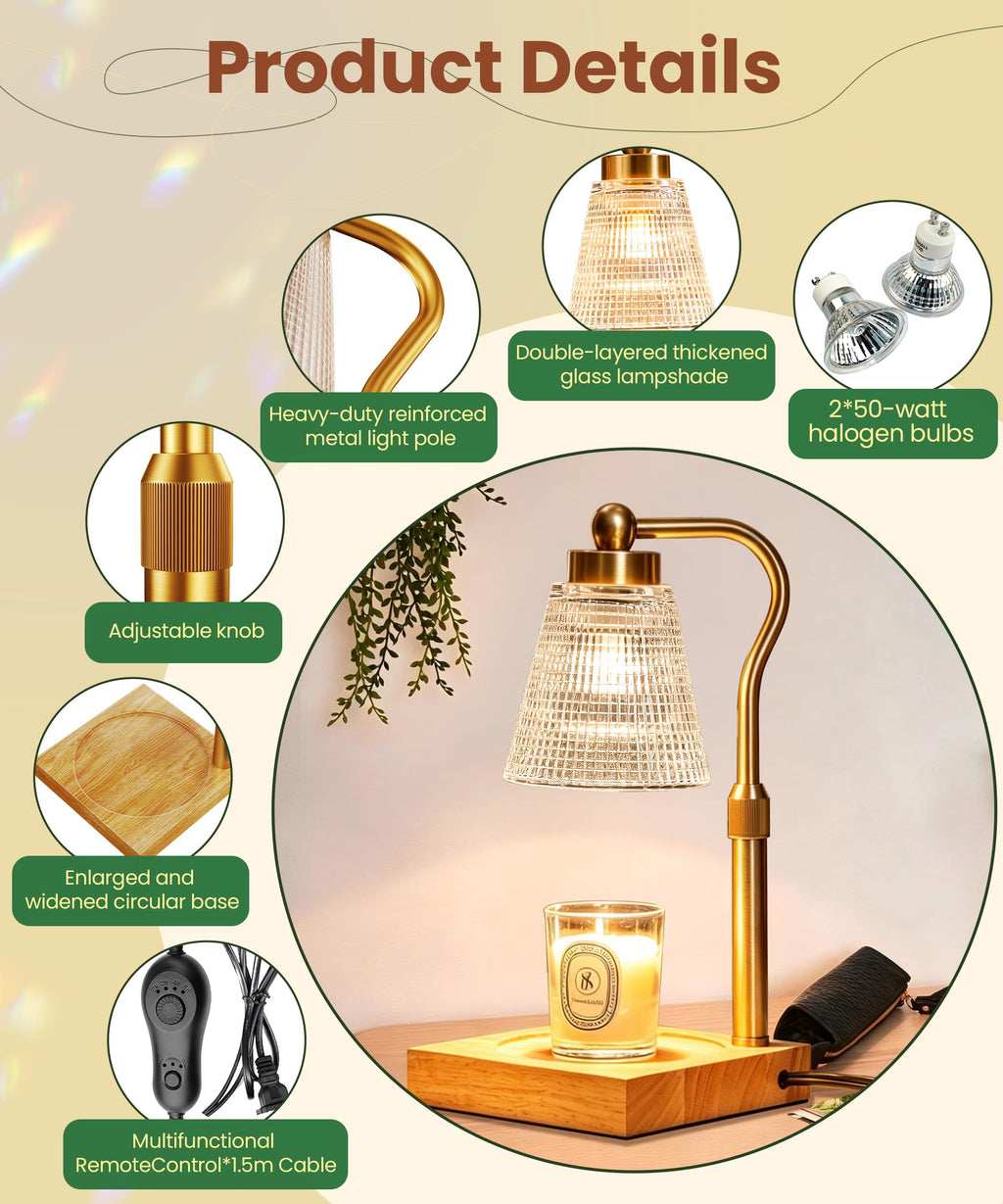 Height Adjustable Candle Warmer Lamp with Timer, 3 Dimmable T703777