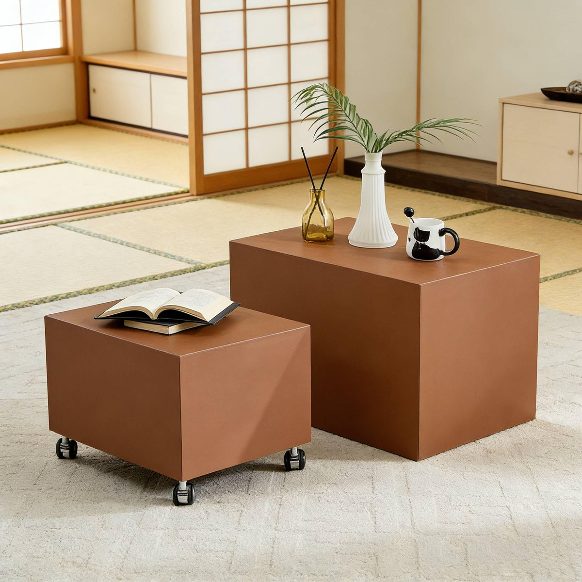Brown MDF Leather Accent Table C27251