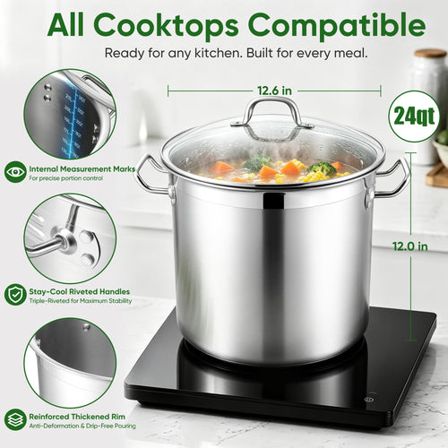 24 Quart Tri-Ply Stainless Steel Stock Pot with Lid E344