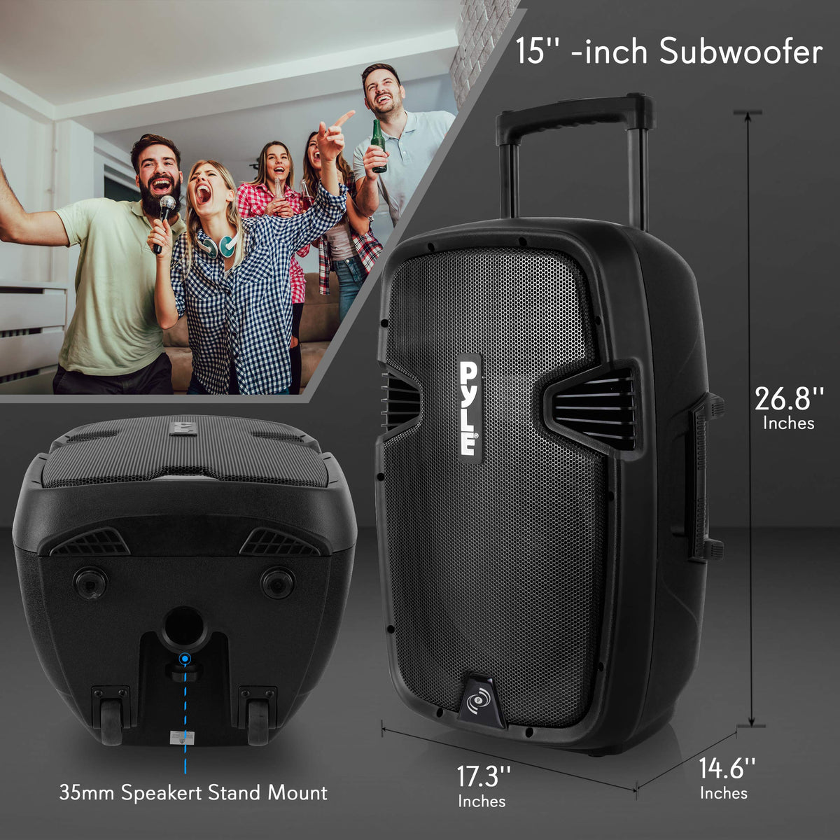 15-inch Portable PA Speaker System with 2 UHF Microphone R504