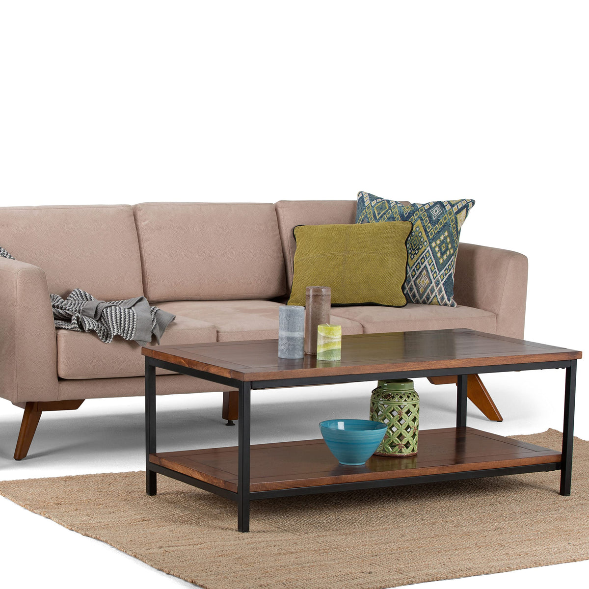 48 inch Dark Cognac Brown Mango Wood Coffee Table H18699