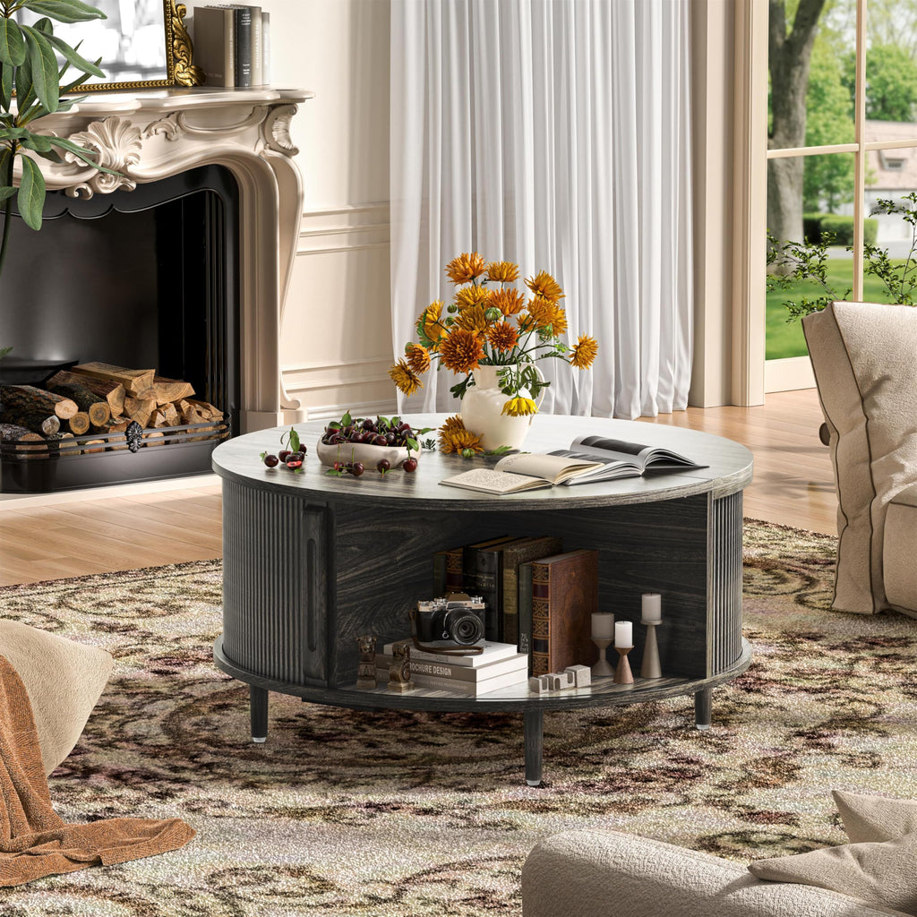 Round Coffee Table, 31.5" Lift-Top with Storage, Grey E406919