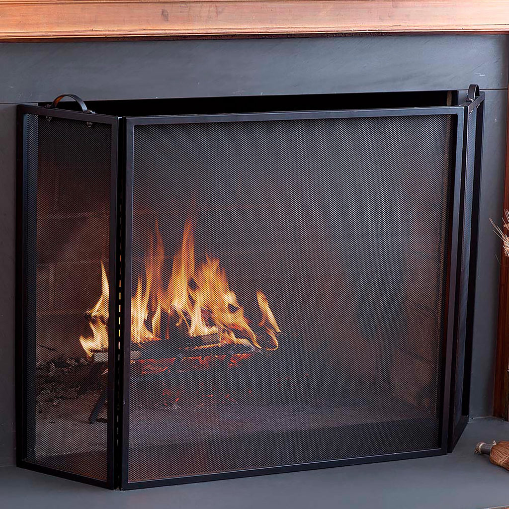Metal Fireplace Screen 3 Panel Black P12813