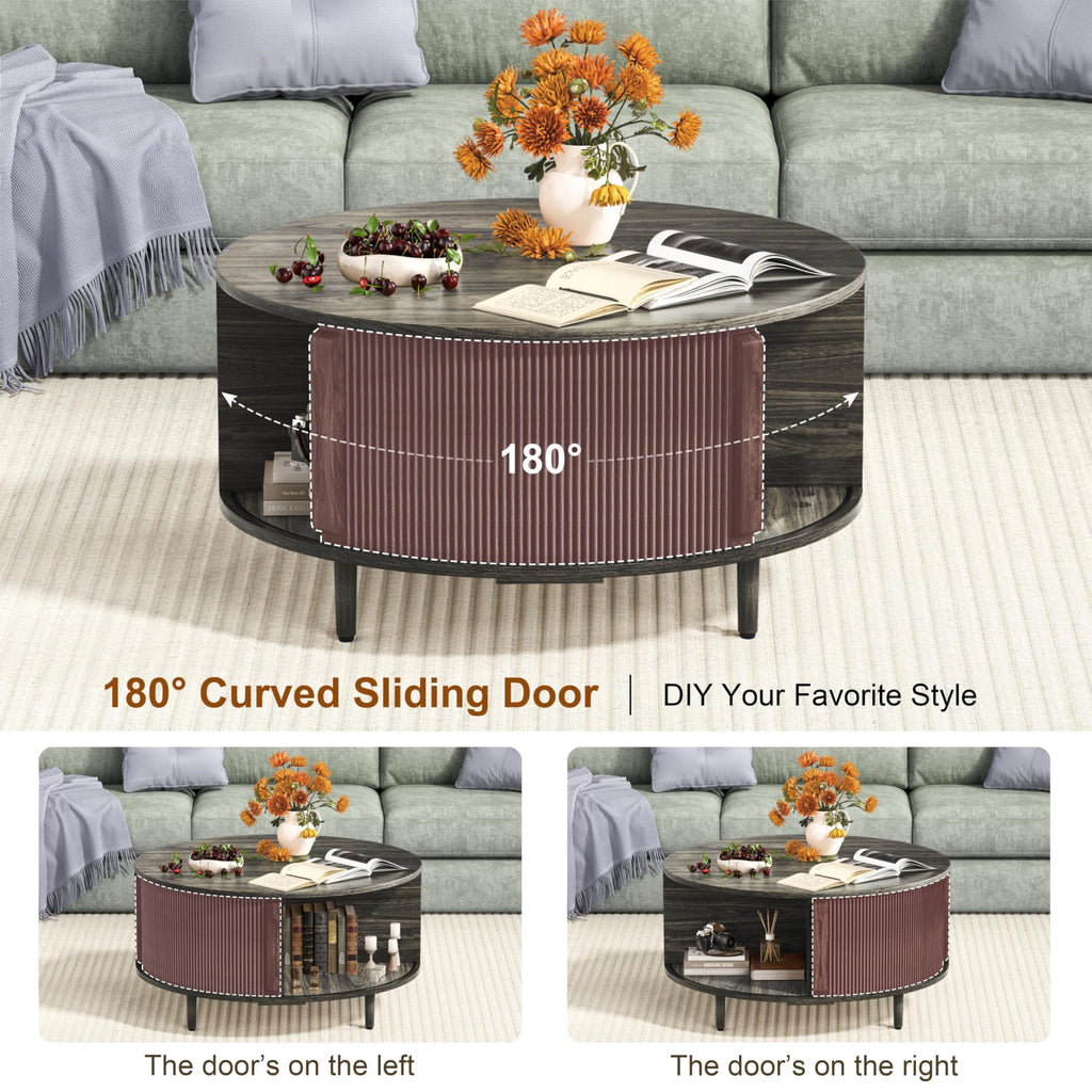Round Coffee Table, 31.5" Lift-Top with Storage, Grey E406919