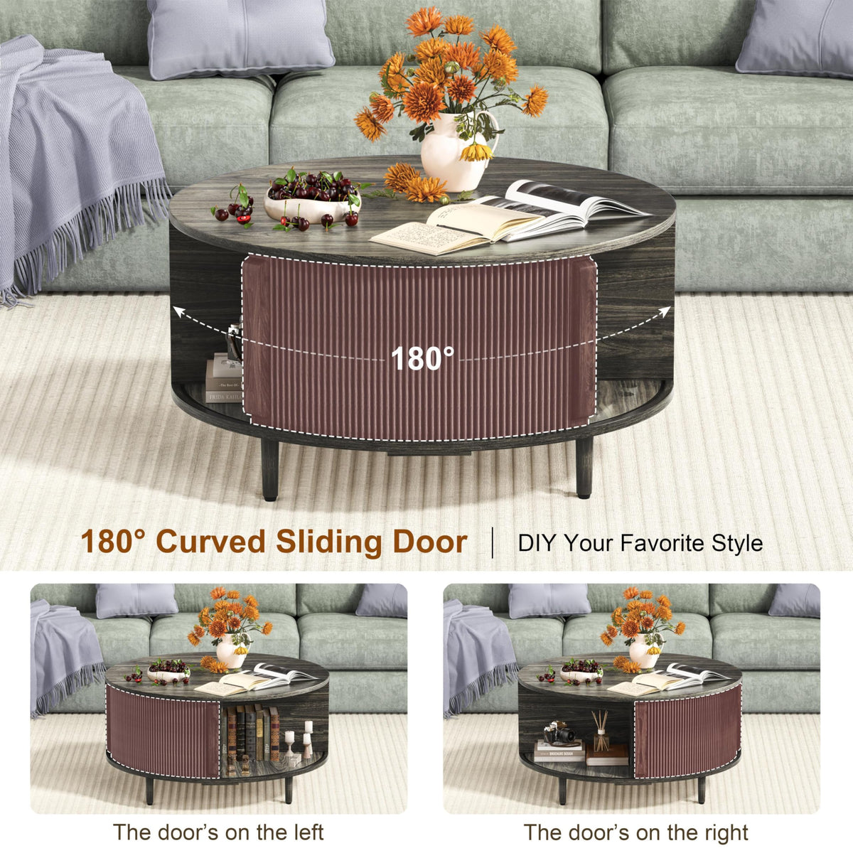 Round Coffee Table, 31.5" Lift-Top with Storage, Grey E406919