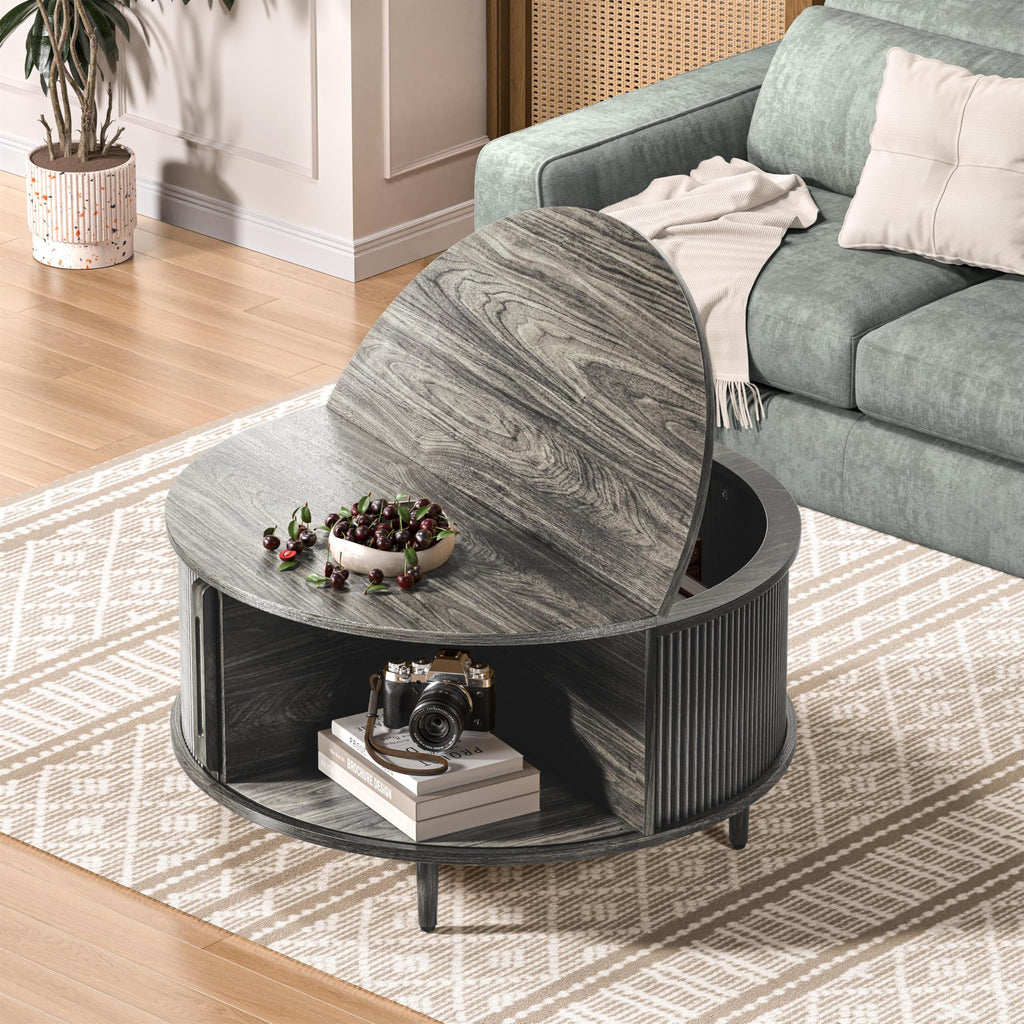 Round Coffee Table, 31.5" Lift-Top with Storage, Grey E406919