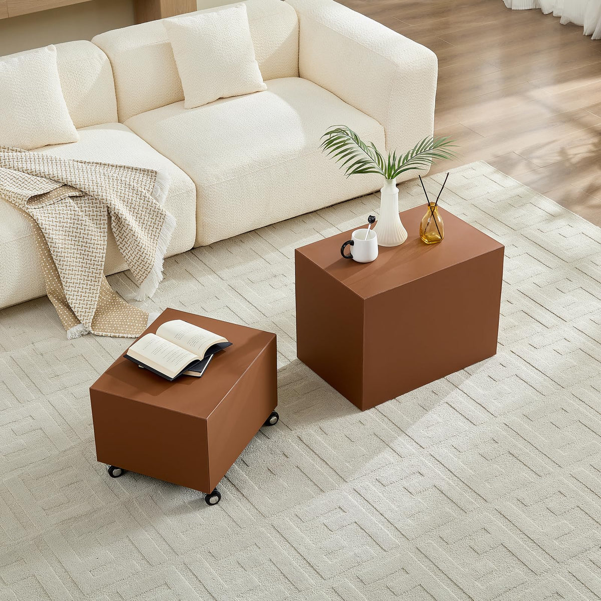 Brown MDF Leather Accent Table C27251