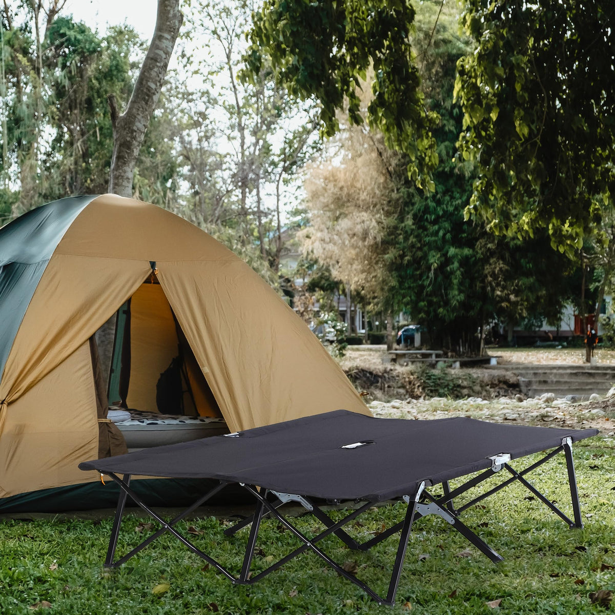 2 Person Folding Camping Cot with Carry Bag, 300 lbs Capacity B412