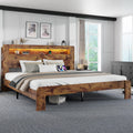 King Size Wooden Bed Frame with Storage Headboard and LED Lights L2752