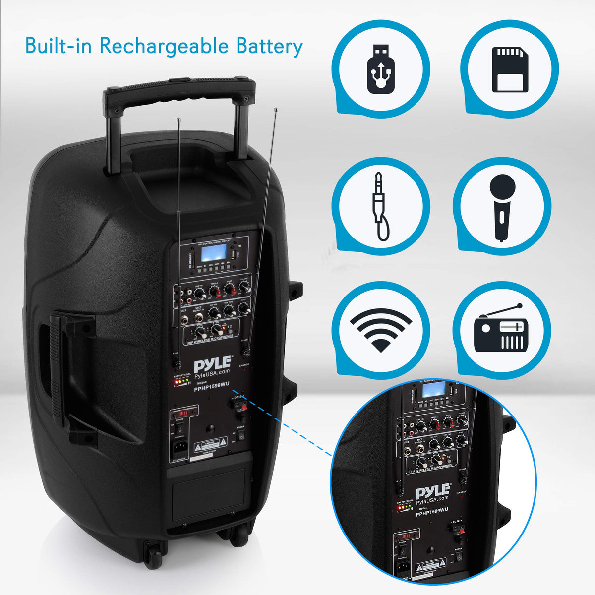 15-inch Portable PA Speaker System with 2 UHF Microphone R504