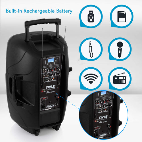 15-inch Portable PA Speaker System with 2 UHF Microphone R504