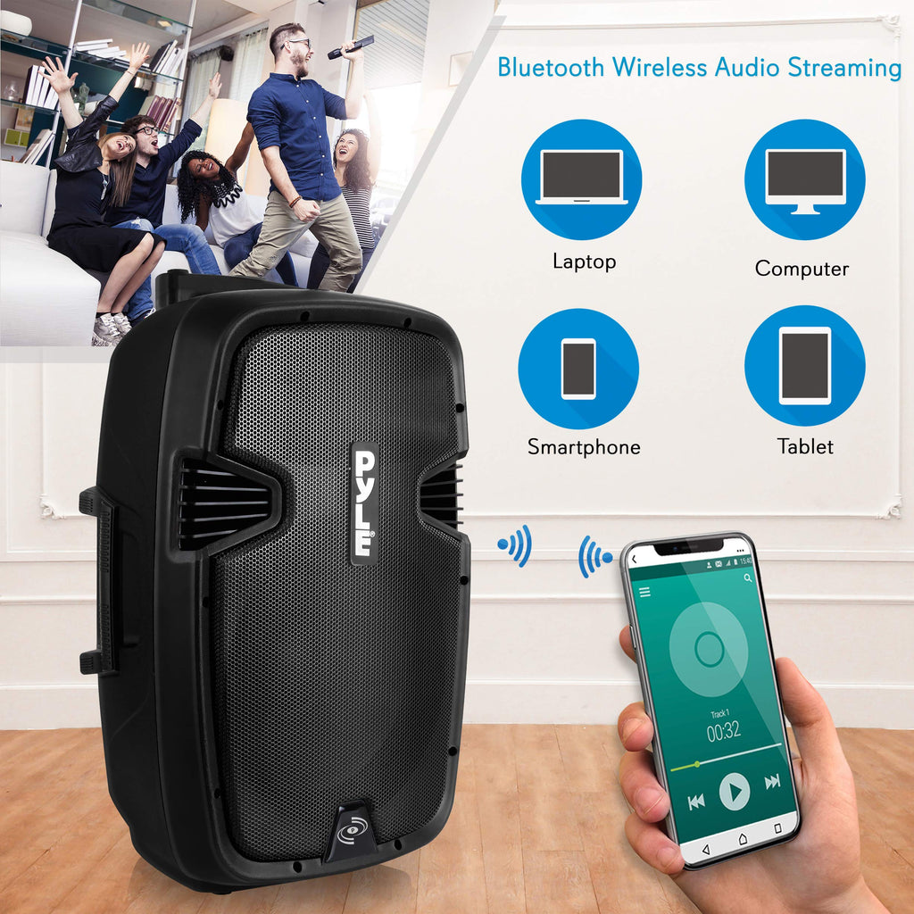 15-inch Portable PA Speaker System with 2 UHF Microphone R504