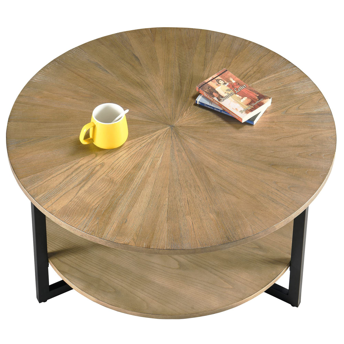 33.5" Round 2-Tier Wood Coffee Table with Storage T836