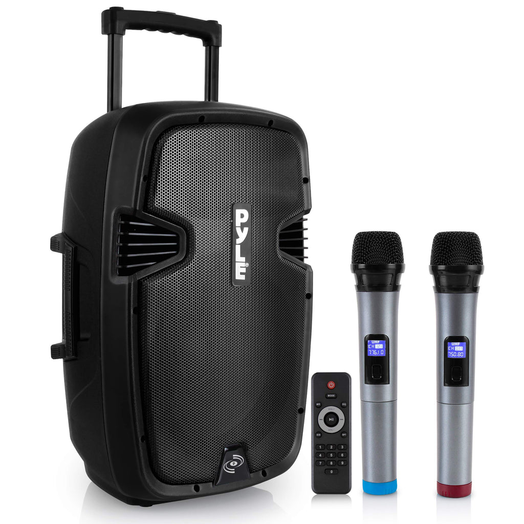 15-inch Portable PA Speaker System with 2 UHF Microphone R504